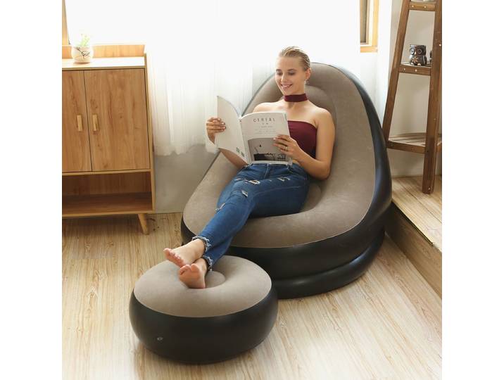 Fauteuil paresseux gonflable, canapé pliant floqué en PVC avec ensemble de chaise longue à enfiler pour déjeuner