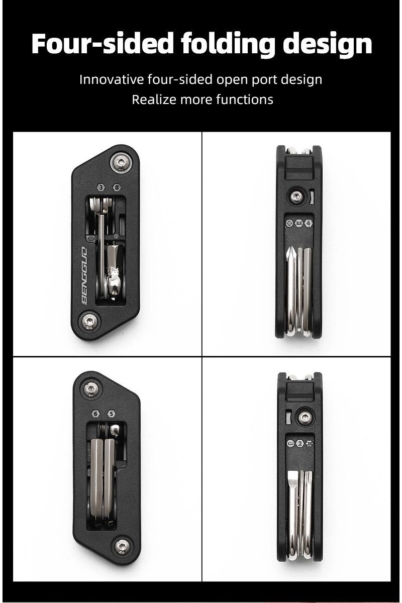 INF Faltbares 10-in-1 Fahrrad-Multitool mit Sechskantschlüsseln und Schraubendrehern