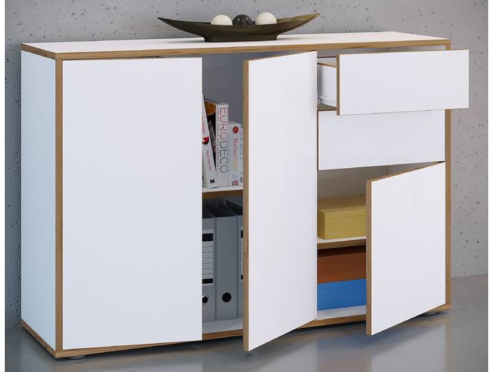 Commode Salia 110cm Blanc/Blanc/Imitation chêne