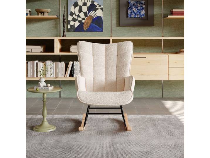 Fauteuil à bascule rocking chair fauteuil allaitement chaise a bascule en polaire Teddy chambre à coucher salon - beige