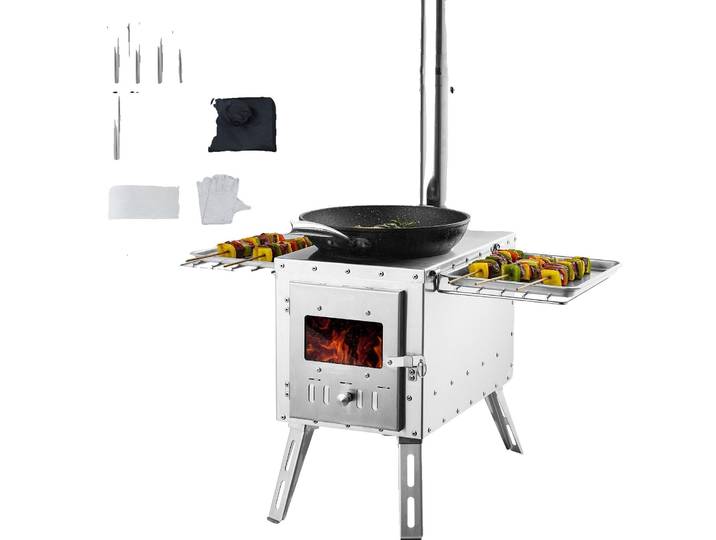 VEVOR Four à bois portable\, four de tente de camping pour l'extérieur avec tube en acier inoxydable