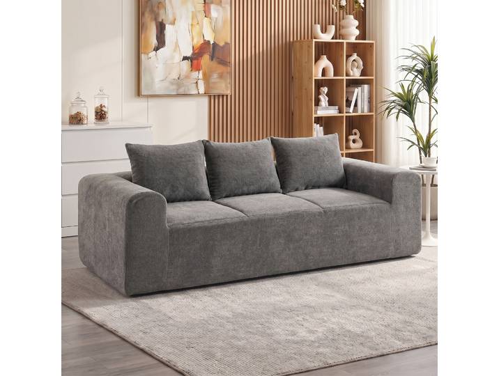 HOMCOM Canapé 3 Places Chenille 220cm Moderne Salon Gris