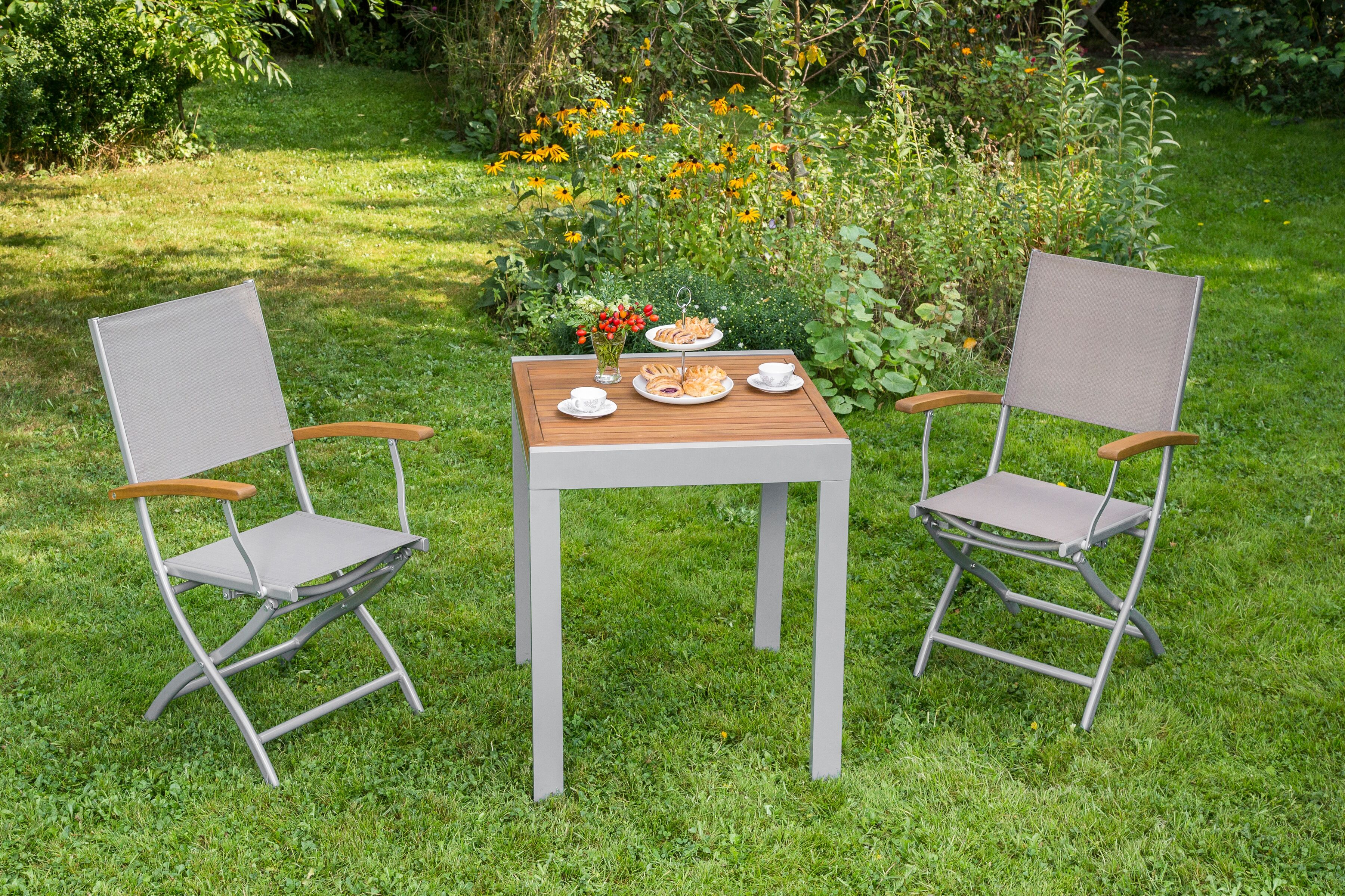 Balkonset MERXX "Naxos", beige (natur), Obermaterial: 100% Polyester, Sitzmöbel-Sets, Balkonset, mit ausziehbaren Tisch (65/130x65 cm)