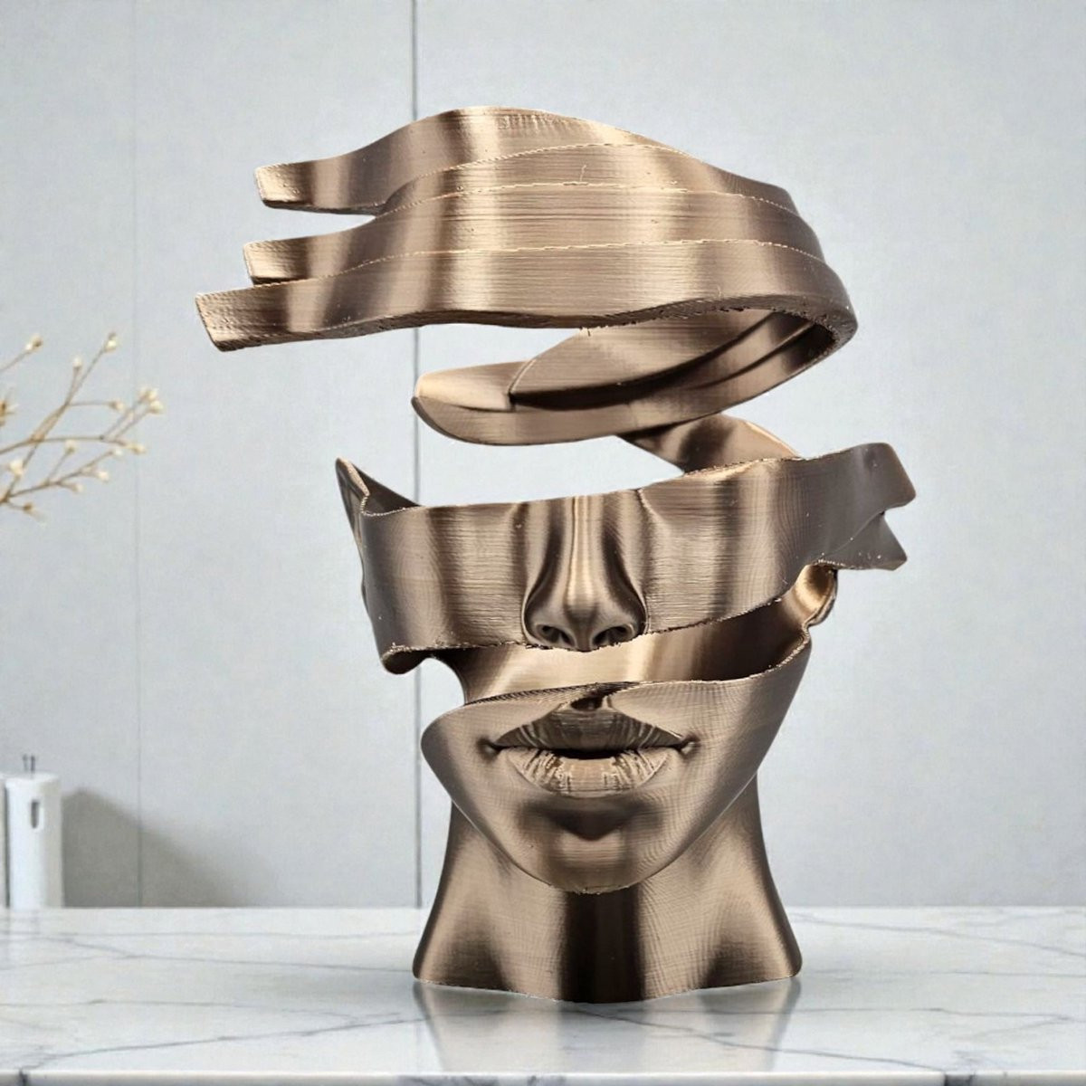 Layerzz Unpeeled Abstract 3D Geprint Kunstbeeld voor Woondecoratie - Kopergoud - Hoogte: 20 cm