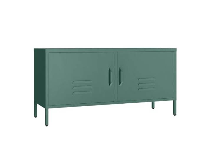 skølm Atria Lowboard 105x38x55 cm, Dunkelgrün aus Metall, TV Schrank stabil Fernsehtisch mit 4 verstellbaren Fächern, TV Board, Sideboard/Fernsehschrank/Wohnzimmerschrank/Metallschrank für Wohnzimmer