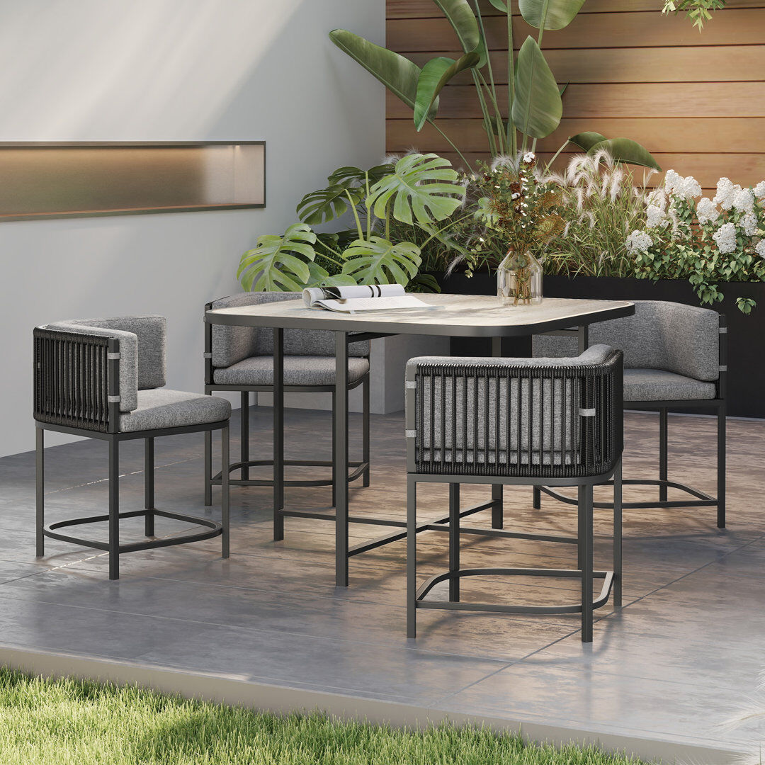 Latitude Run Outsunny 4 Seater Rattan Cube Garden Furniture Set Cushions, Charcoal Grey Charcoal Grey 4