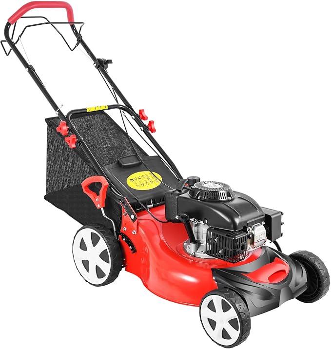 Gas Rasenmäher Benzin Rasenmäher Radantrieb 51 cm Schnittbreite 8 Schnitthöhenverstellung 4kw 60 L Klappbarer 155 cm Breit 5HP Motor