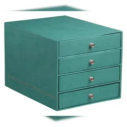 Rhodiarama Schubladenbox mit 4 geschlossenen Laden, Kunstleder, 24,8x32 ,7x22,8cm - Wassergrün 194579C