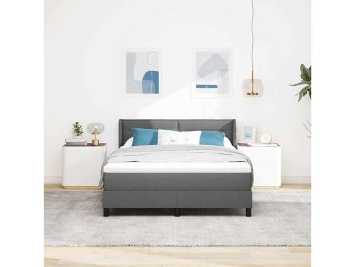 KTHLBRH Boxspringbett dunkelgrau 200 x 160 cm Stoff Modernes Design, Kopfteil inklusive, robuste Struktur, für Doppelzimmer