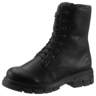Schnürboots RIEKER, Damen, Gr. 40, schwarz (schwarz, uni), Nubuklederimitat, unifarben, Schuhe Schnürboots, mit kräftiger Profilsohle, Topseller