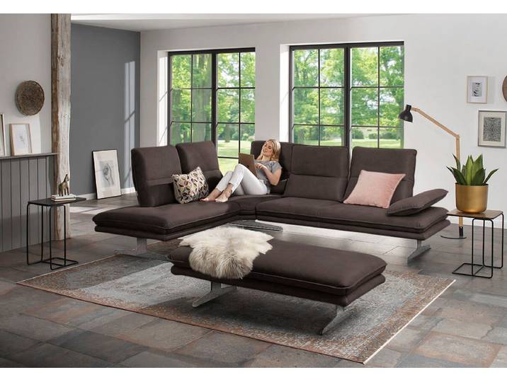 Ecksofa, Luxus-Microfaser, Braun, 284×224 cm, Sitztiefenverstellung, Modern, W.SCHILLIG