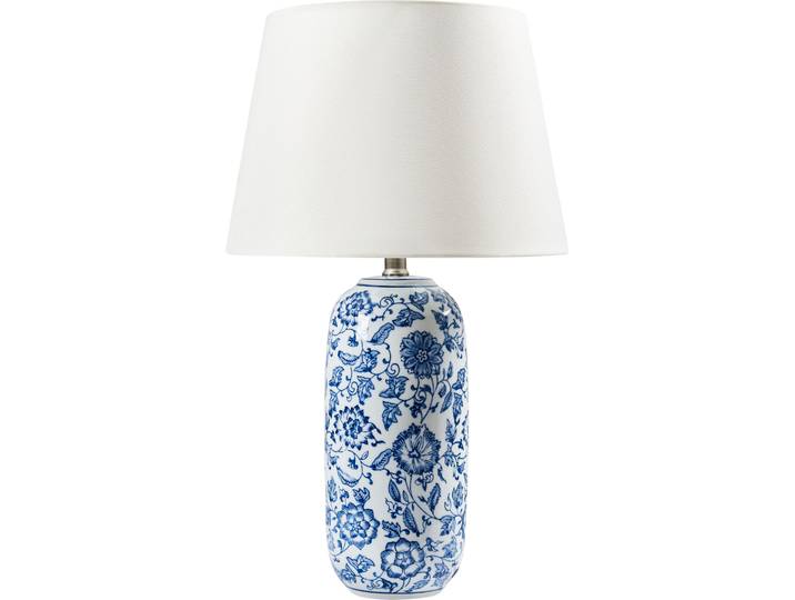 BELIANI Tischlampe Blauer und weißer Porzellansockel Leinenschirm mit Blumenmuster verziert Wohnzimmer/Schlafzimmer Beleuchtung