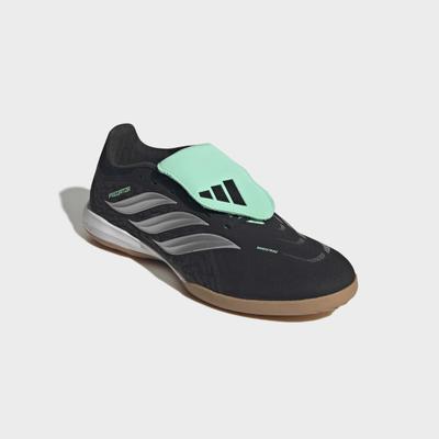 Fußballschuh ADIDAS PERFORMANCE "PREDATOR LEAGUE, HALLE, UMSCHLAGBARE ZUNGE", Herren, Gr. 43, schwarz (core schwarz, silber metallic, pulse mint), Synthetik, Textil, Schuhe Fußballschuh, für Hallenboden