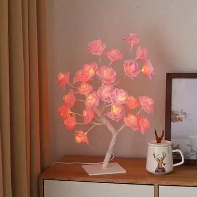 Smart Shopping Spot 24 LED Rose Tree Lamp USB Rose Table Lamp Romantic Wedding Bedroom Night Light Gift white Pink