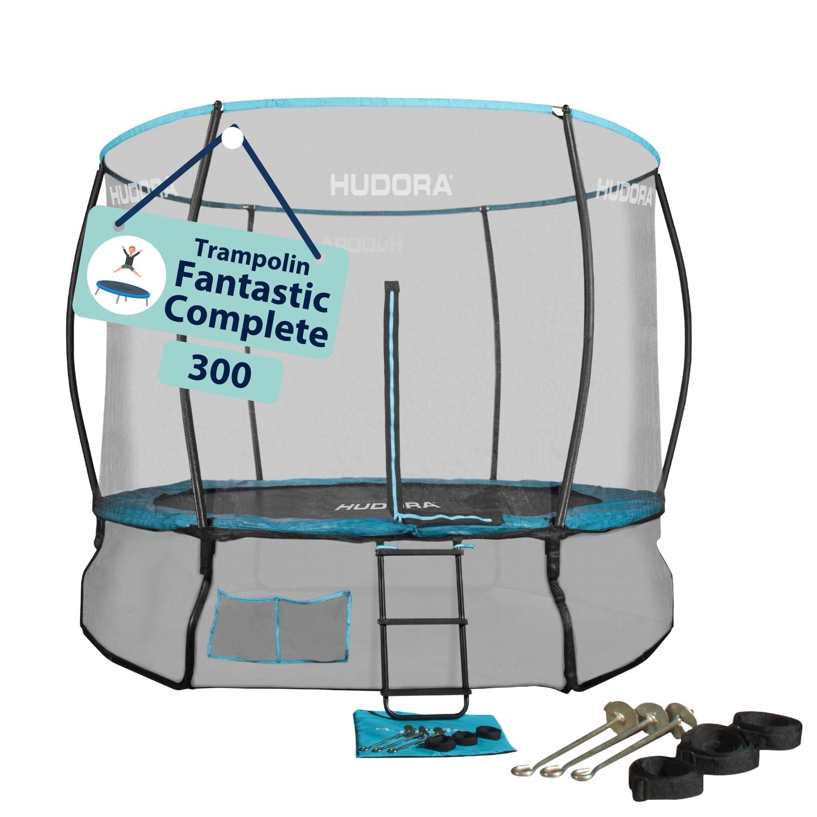 HUDORA Trampolin Fantastic Complete - Gartentrampolin mit Sicherheitsnetz & 300cm Durchmesser - Sporttrampolin mit Rahmennetz - Familien-Trampolin