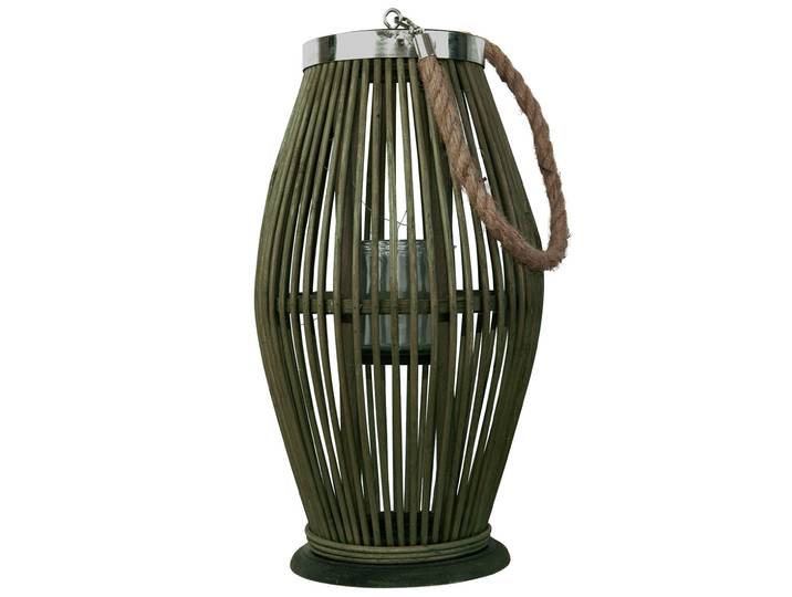 Laterne aus Bambus mit Windlicht aus Glas, grün, Ø 21 x Höhe 38 cm