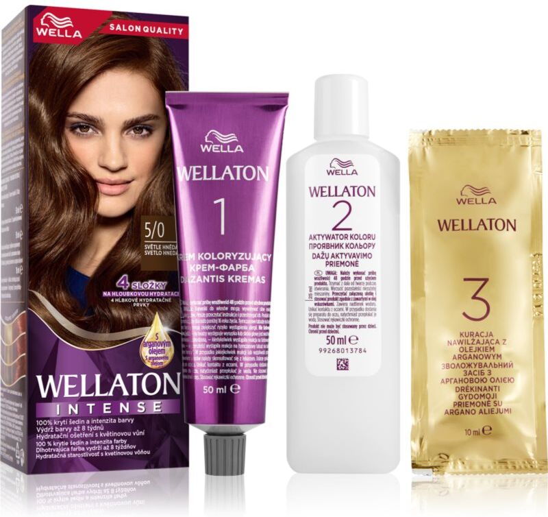 Wella Wellaton Intense coloration cheveux permanente à l'huile d'argan teinte 5/0 Light Brown 1 pcs
