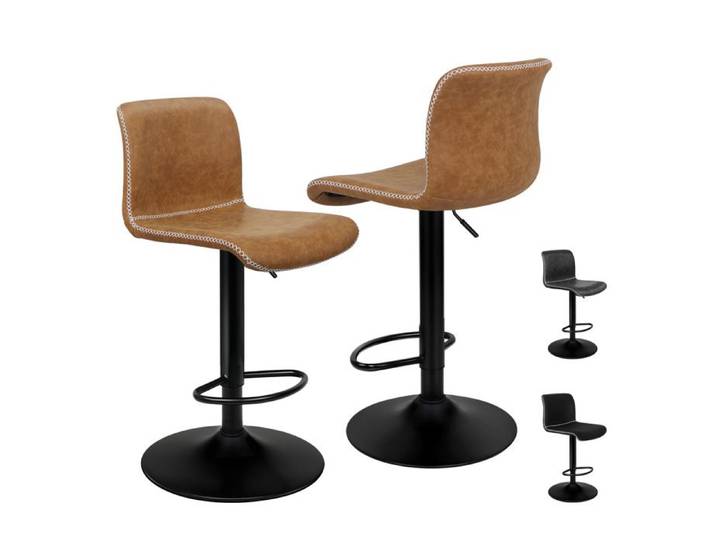 Lot de 2 tabourets de bar de cuisine ALFORDSON Remy réglables en hauteur pivotants en cuir vintage Marron