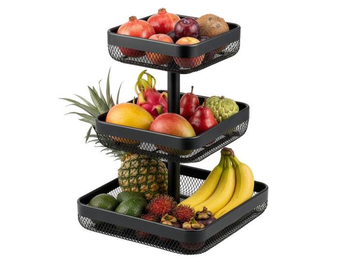 eluno Obstetagere 3-Stöckig eckig Metall schwarz, Schwarz, 42 cm, Geschirr, Schalen & Schüsseln, Obstschalen