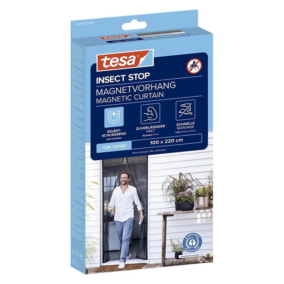 tesa Insektenschutz Magnetvorhang für Balkon- und Terrassentüren, selbstschliessend, Montage ohne Bohren (100 x 220 cm) (55394-00000-00)