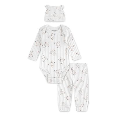 Body & Hose HUGGIES BABYWEAR "HUGN BODYSUIT PANT SET + ATTAC", Mädchen, Gr. 2 (3M/62), weiß (huggies snow weiß), Jersey, Obermaterial: 100% Baumwolle, bedruckt, KOB Set-Artikel, mit Allover-Bärchenprint und passendem Mützchen