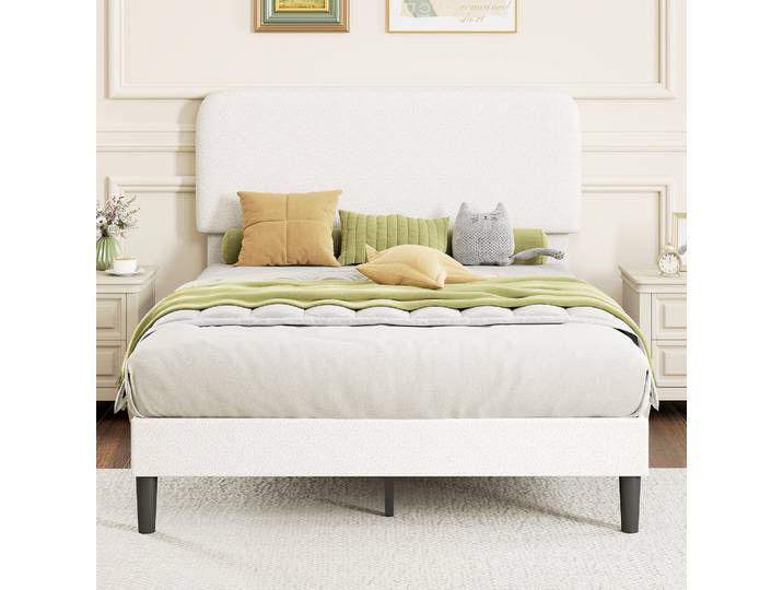 HOMCOM Lit Double Tête Réglable Sherpa Blanc Lattes de Support
