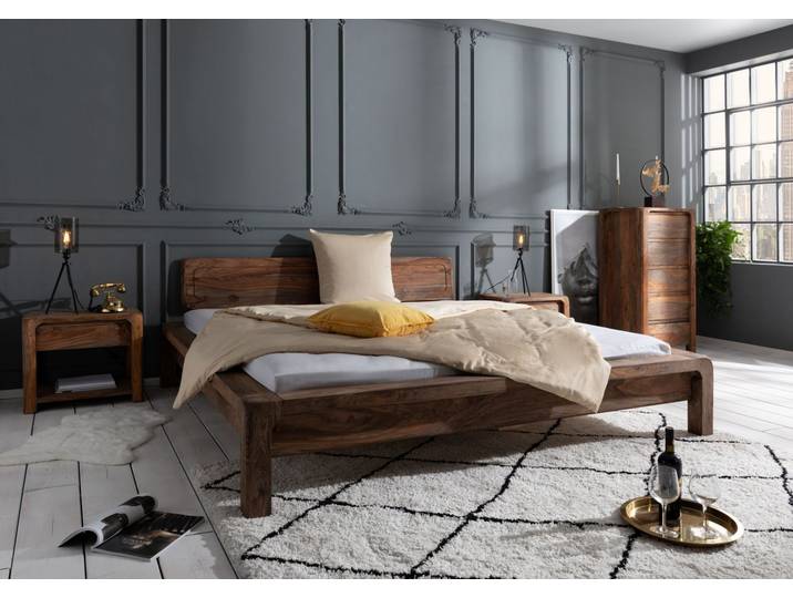 Bett Sheesham 160x200x80 grau geölt BUENO #012