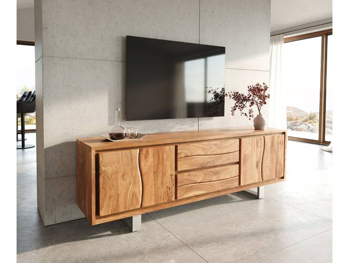 Meuble TV Live Edge 200 cm Acacia naturel 4 portes 2 tiroirs