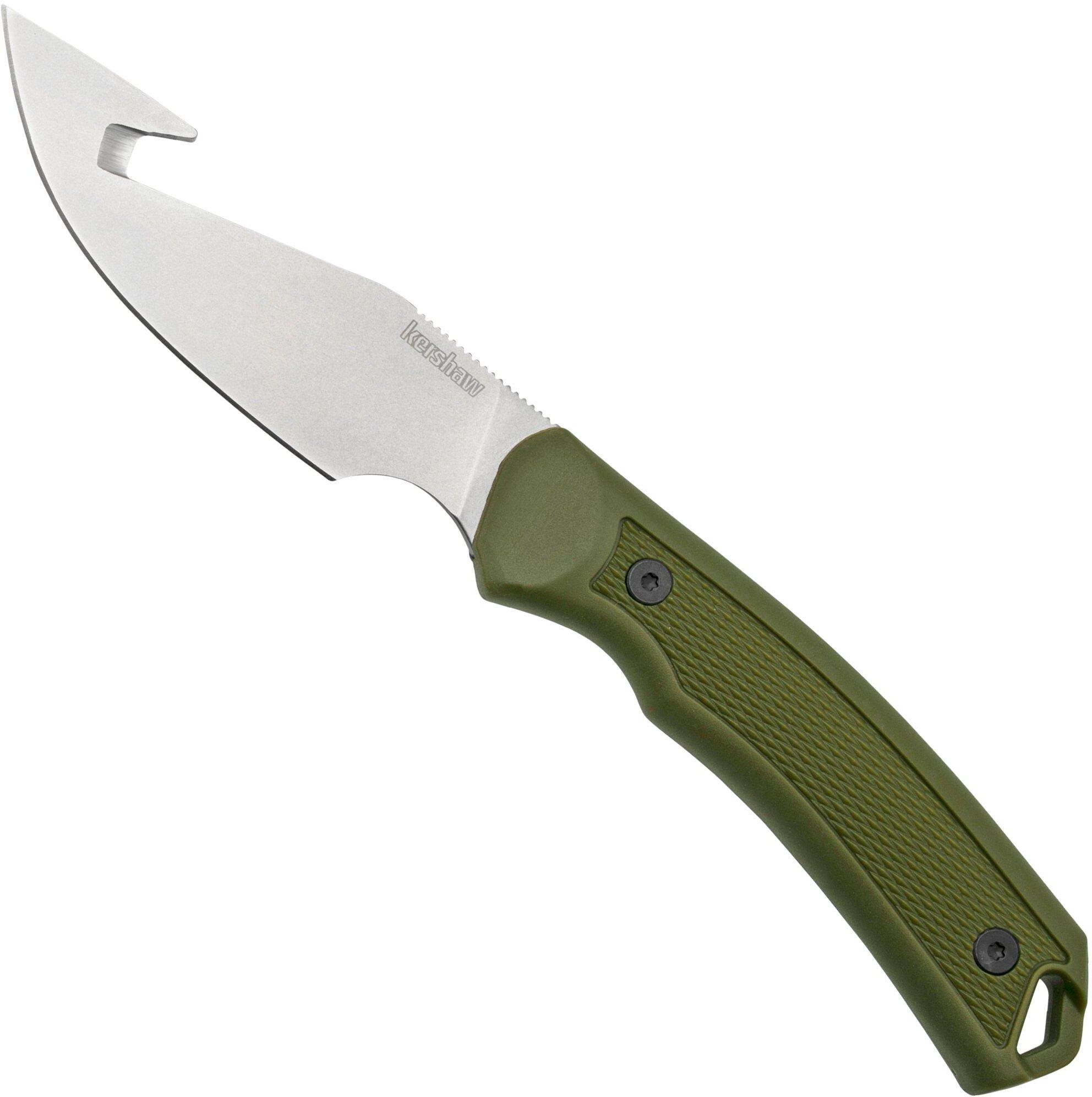 Kershaw Deschutes Skinner Gut Hook 1883GH, D2, Olive Green Rubber, coltello da caccia