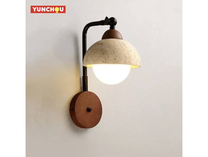 Lampe murale LED demi-cercle en travertin jaune chaud japonais, ambiance moderne et simple pour la décoration de la maison, chambre, couloir