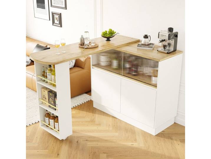 Buffet pivotant à 360° (90x45x100 cm) buffet moderne simple multifonctionnel et pivotant avec surfaces de rangement et verre