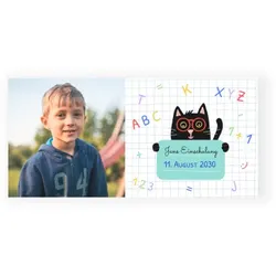 Einladungskarte Einschulung: Lesekatze mit Foto in Mint