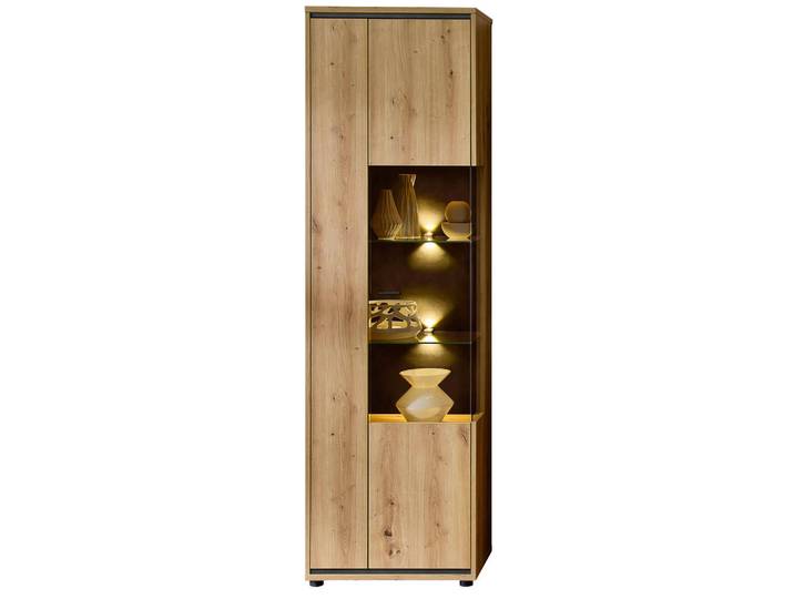 Stylife Vitrine, Anthrazit, Eiche Artisan, Kunststoff, 6 Fächer, 60x205x40 cm, Beimöbel erhältlich, stehend, spiegelbildliche Montage möglich, Esszimmer, Vitrinen, Vitrinenschränke