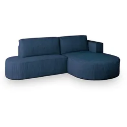 ECKSOFA CORTIO P R-S Blau Kordstoff mit Schlaffunktion