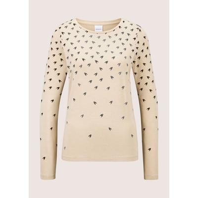 Langarmshirt MADELEINE "Shirt Langarmshirt mit Strass & Hahnentritt", Damen, Gr. 38, beige (beige, braun, silberfarben), Modern, slim fit, Rundhals, Shirts Langarmshirt