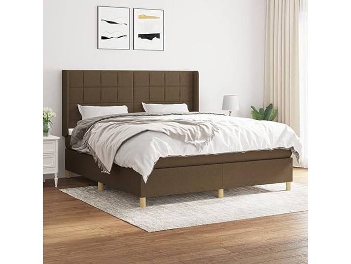 Strapazierfähiger Stoff mit atmungsaktivem Kopfteil höhenverstellbar Boxspringbett mit Matratze Dunkelbraun 160x200 cm Stoff Bett mit verstellbarem Kopfteil Taschenfederkern Topper Komfort