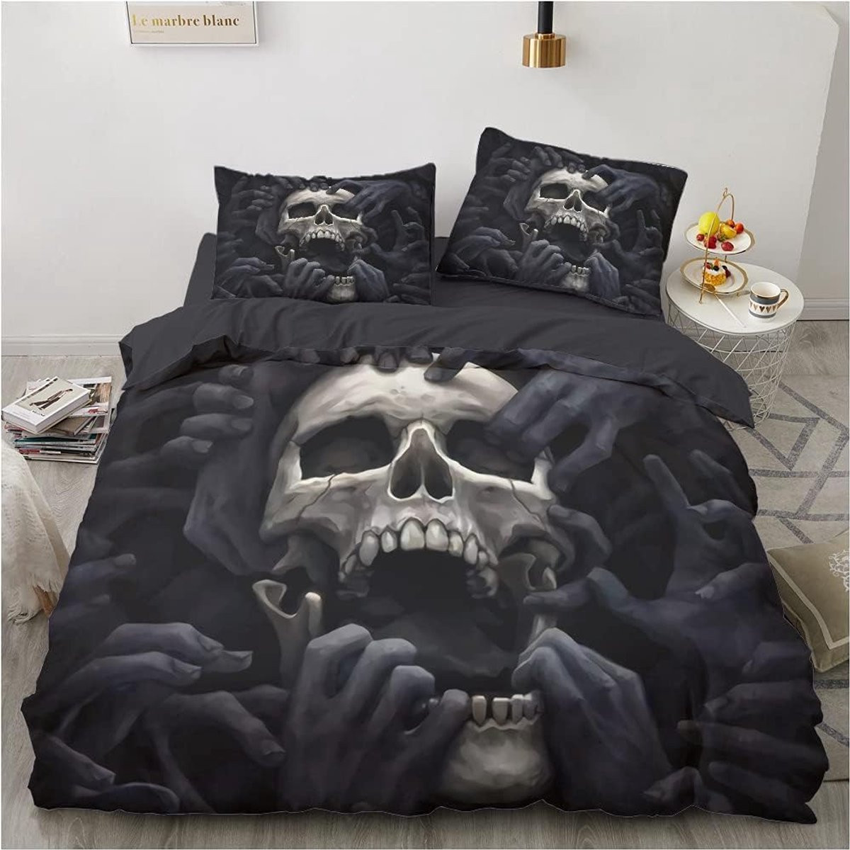 Dekbedovertrek Gothic Skulls van zachte microvezel, 135 x 200 cm