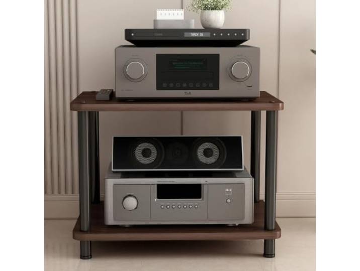 LEUBDIBR Massivholz‑Audio‑Regal mit verstellbaren Ablagen für Hi‑Fi‑Geräte Robuster Massivholzkern, variable Ebenenhöhen, zwei edle Oberflächen(Walnut,23.6x15.7x18.7in)