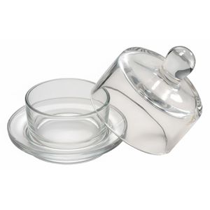 APS Butterdose 15925, aus Glas, rund, 9 x 9 cm, glasklar
