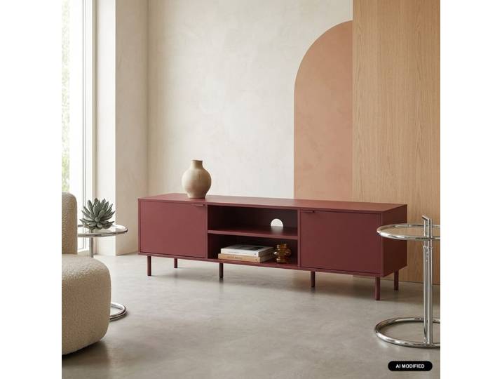 Meuble tv décor bois et métal 160cm bordeaux