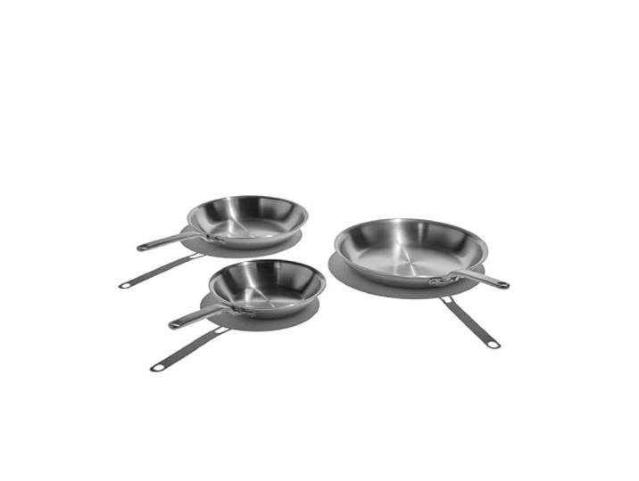 Heritage Steel Eater Series 3-teiliges Bratpfannen-Set Hergestellt in den USA 5-lagig vollbeschichtete Edelstahlpfanne Bleiben Sie kühles Griffdesign Induktionsbereit und ungiftige Pfanne