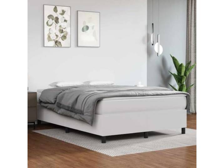 KGHFDVB Bett Weiß 203 x 140 x 35 cm aus Holzwerkstoff Kunstleder Kunstleder mit 75% Polyvinylchlorid, stabile Stützbeine, Sperrholzlatten, fürs Schlafzimmer, 203 x 140 x 35 cm, Matratze