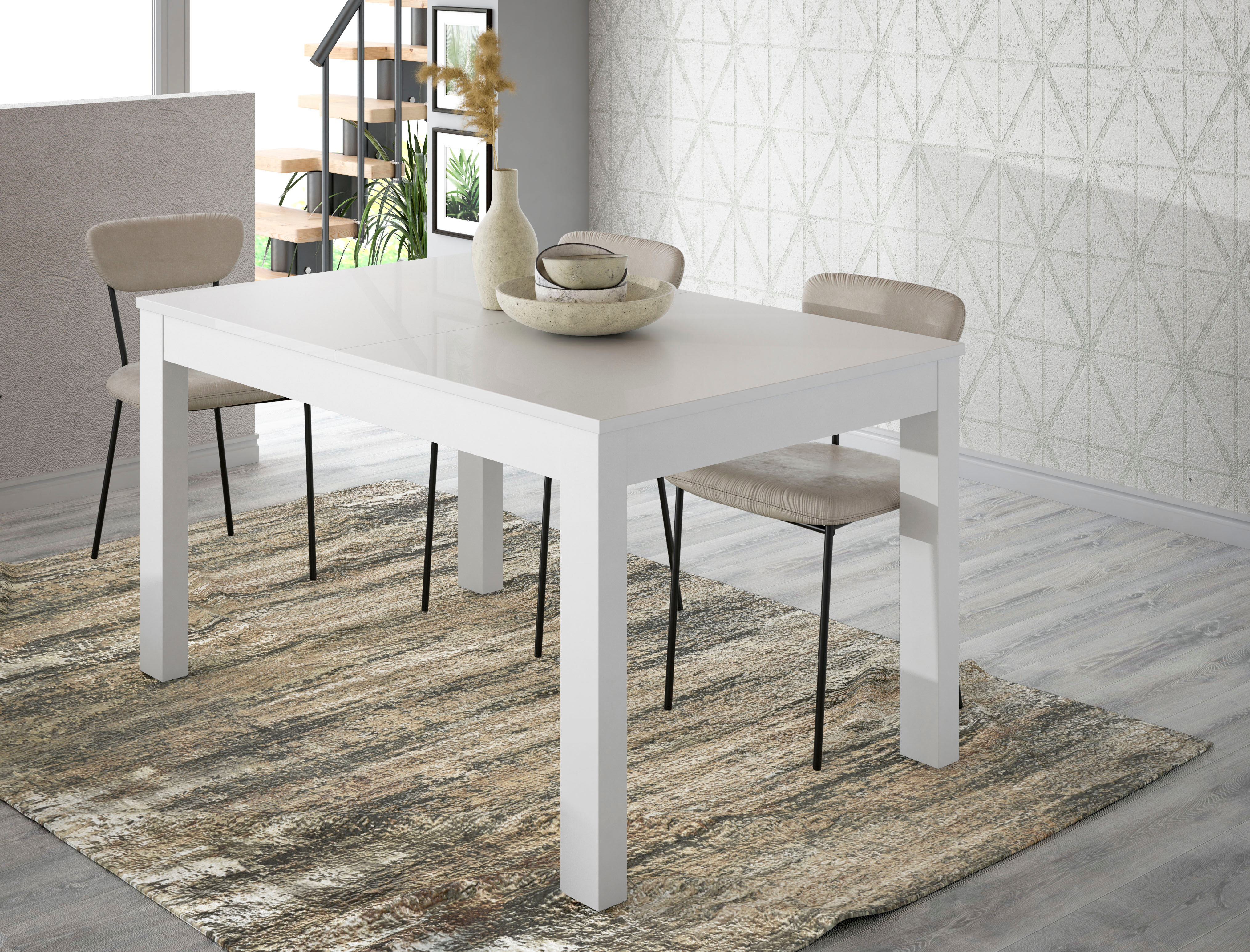 Esstisch FORTE "Attention", weiss (weiß, weiß hochglanz, weiß, weiß, weiß hochglanz), B:140cm H:76cm T:90cm, Tische, Esstisch, Esstisch, gross ausziehbar, Einlegeplatte innenliegend weiß, weiß hochglanz, weiß, weiß, weiß hochglanz B/H/T: 140cm x 76cm x 90