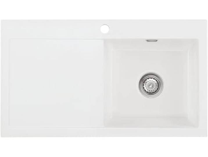 Flächenbündige Spüle MERA 90 F in POLAR mit Becken rechts und Handbetätigung