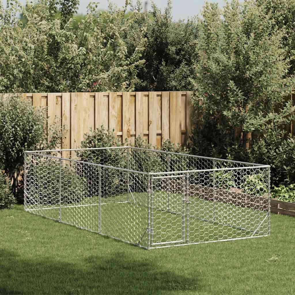 vidaXL Caseta para perros de exterior con puerta 2x4x1 m Plateado