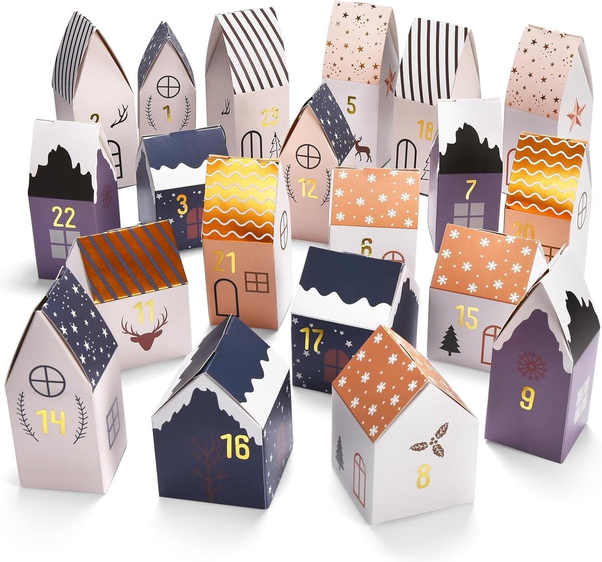 Adventskalender knutselset met 24 huisvormige kerstdoosjes om zelf te vullen