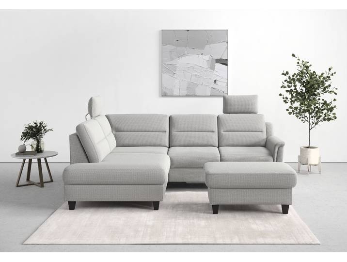 Ecksofa, 251x187 cm, Luxus-Microfaser, Silber, Ottomane Links, Sitzhöhe 47 cm, sit&more