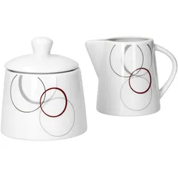 2tlg. Set Zuckerdose 28cl & Milchkännchen 23cl Palazzo mit Dekor-Kreisen in grau und dunkelrot