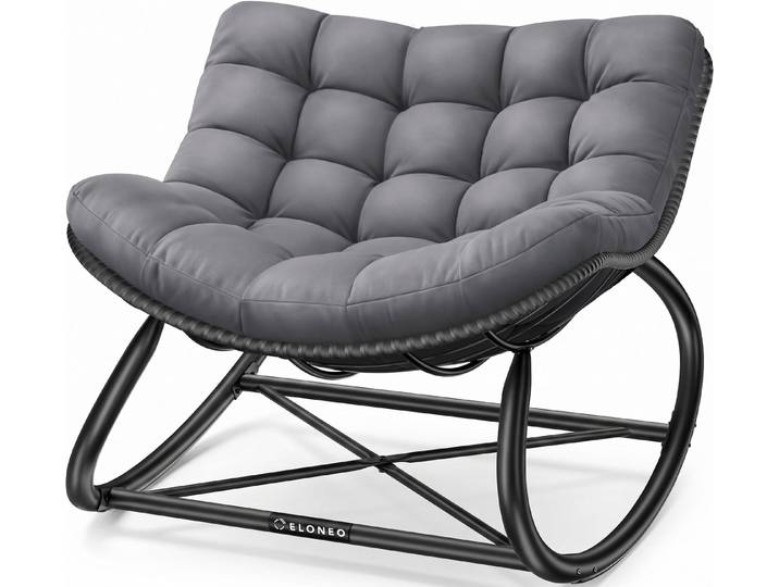 ELONEO Schaukelstuhl – Relax Schaukelsessel für Garten & Balkon (kippsicher, max. Belastung 120kg, witterungsbeständig), ergonomischer Loungesessel / Relaxsessel für Garten & Wohnzimmer