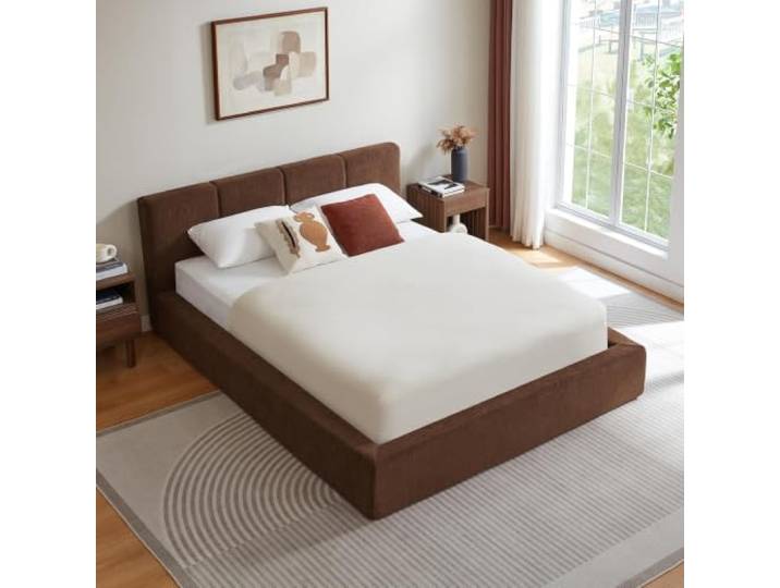 Bellemave Polsterbett 140x200 cm, Stahlrahmen, Doppelbett, braun Bettgestell mit gepolstertem Kopfteil, umweltfreundliches Material, hohe Stabilität, ohne Boxspring, Ohne Matratze